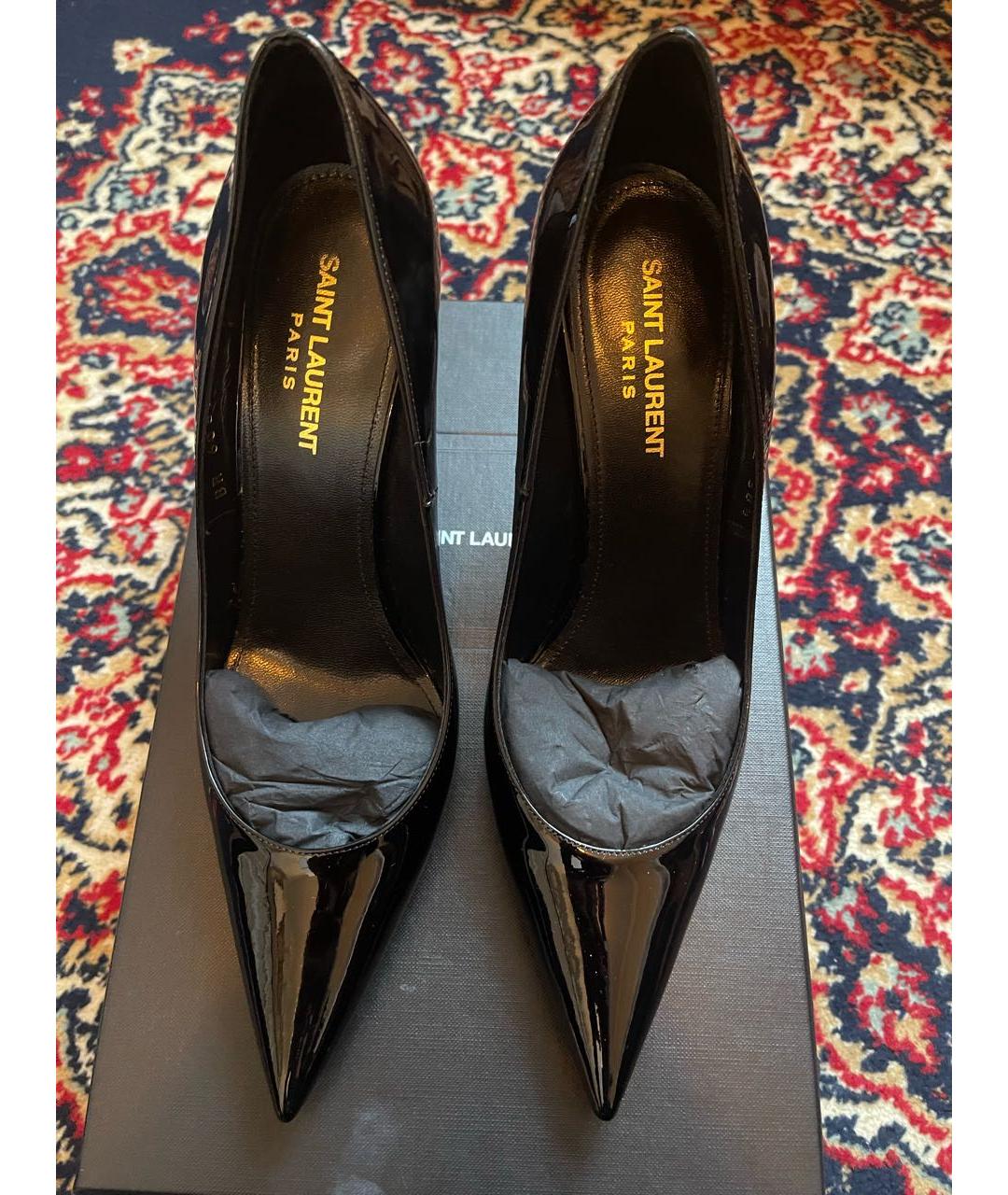 SAINT LAURENT Черные свадебные туфли на среднем каблуке из лакированной кожи, фото 2