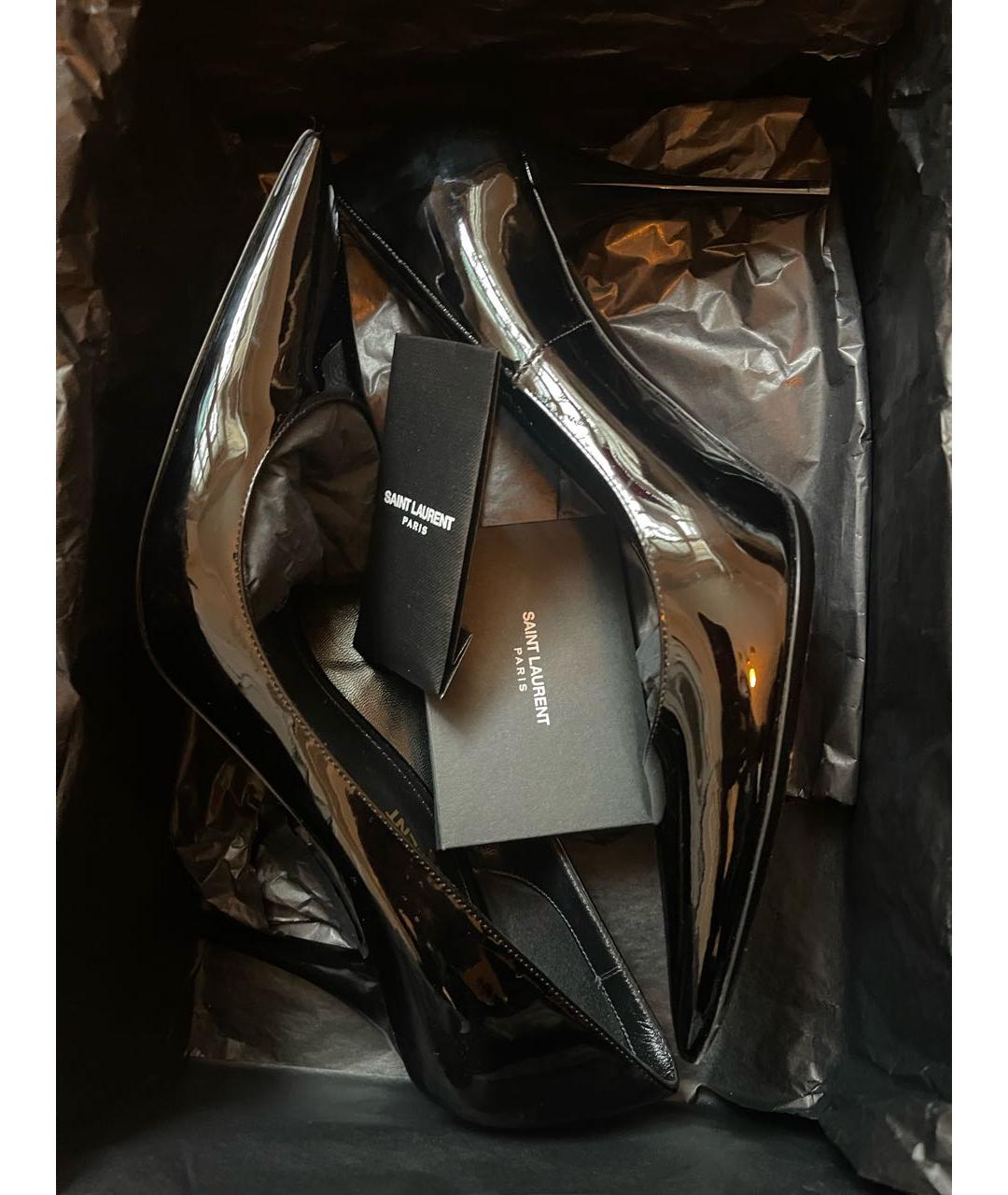 SAINT LAURENT Черные свадебные туфли на среднем каблуке из лакированной кожи, фото 7