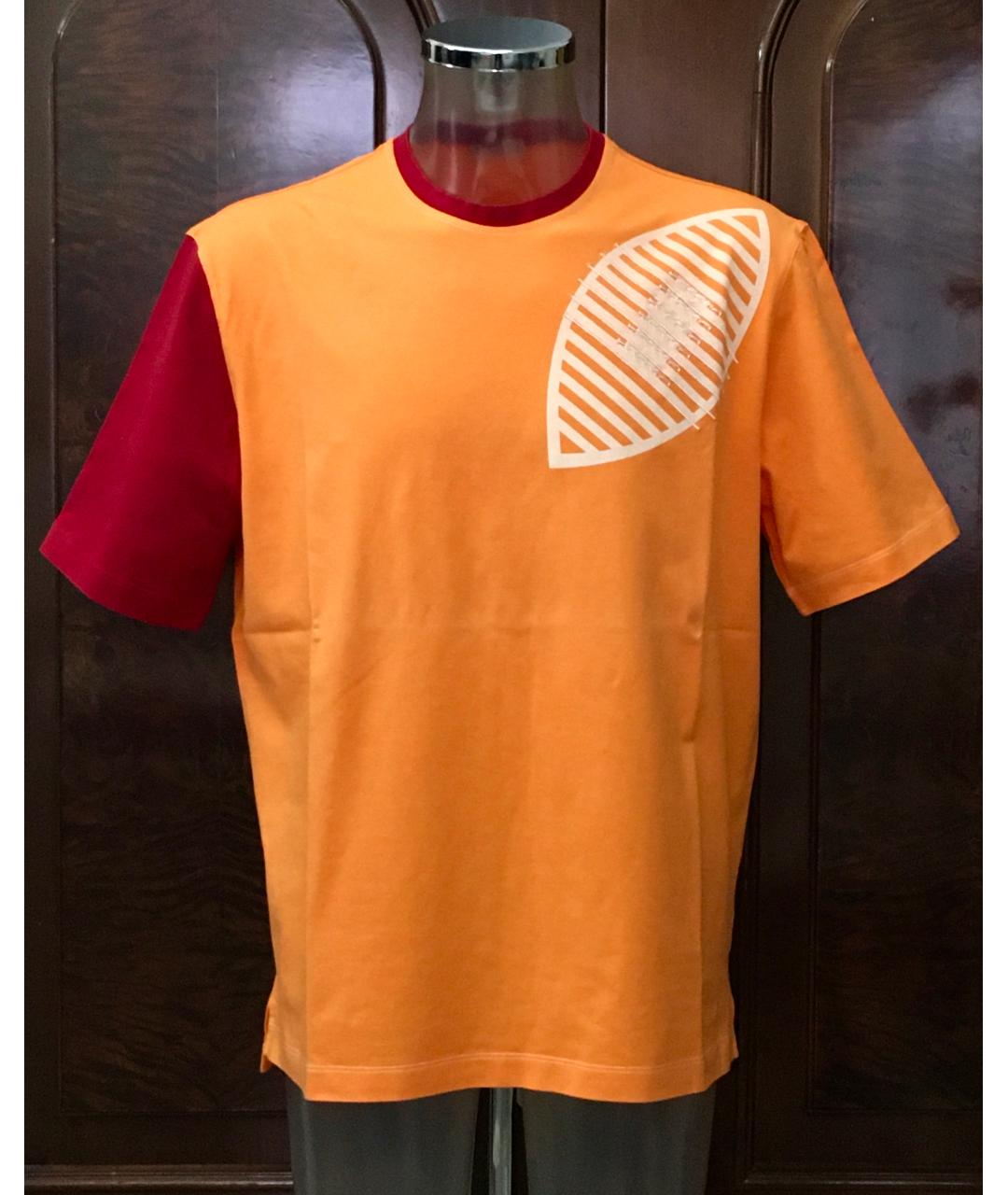 BILANCIONI Оранжевая хлопко-эластановая футболка, фото 7