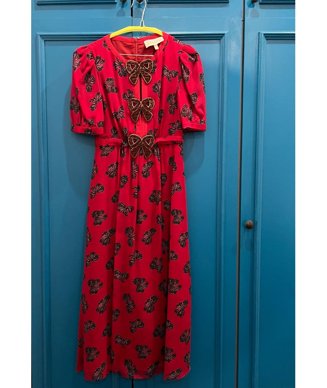 SALONI Красное шелковое коктейльное платье, фото 6