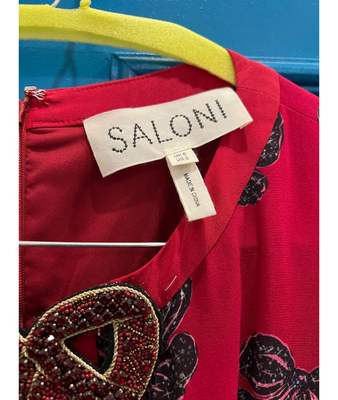 SALONI Красное шелковое коктейльное платье, фото 3