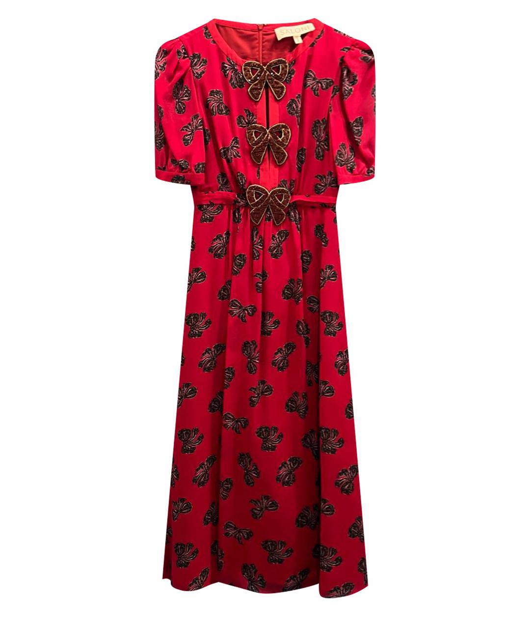 SALONI Красное шелковое коктейльное платье, фото 1