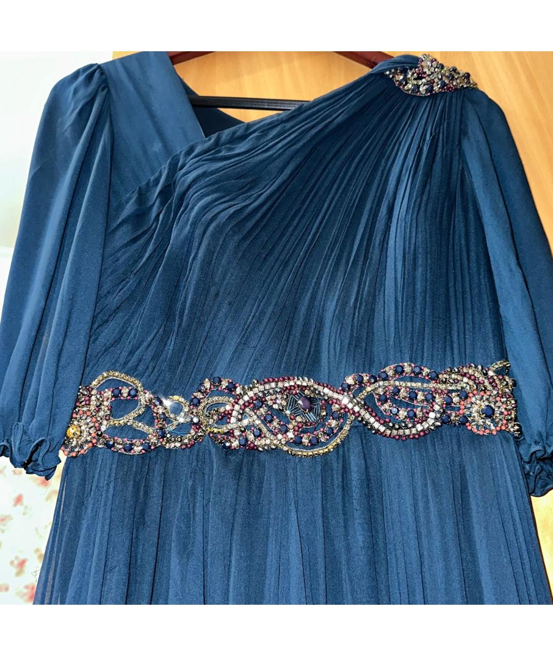 MARCHESA Бирюзовое шифоновое вечернее платье, фото 4