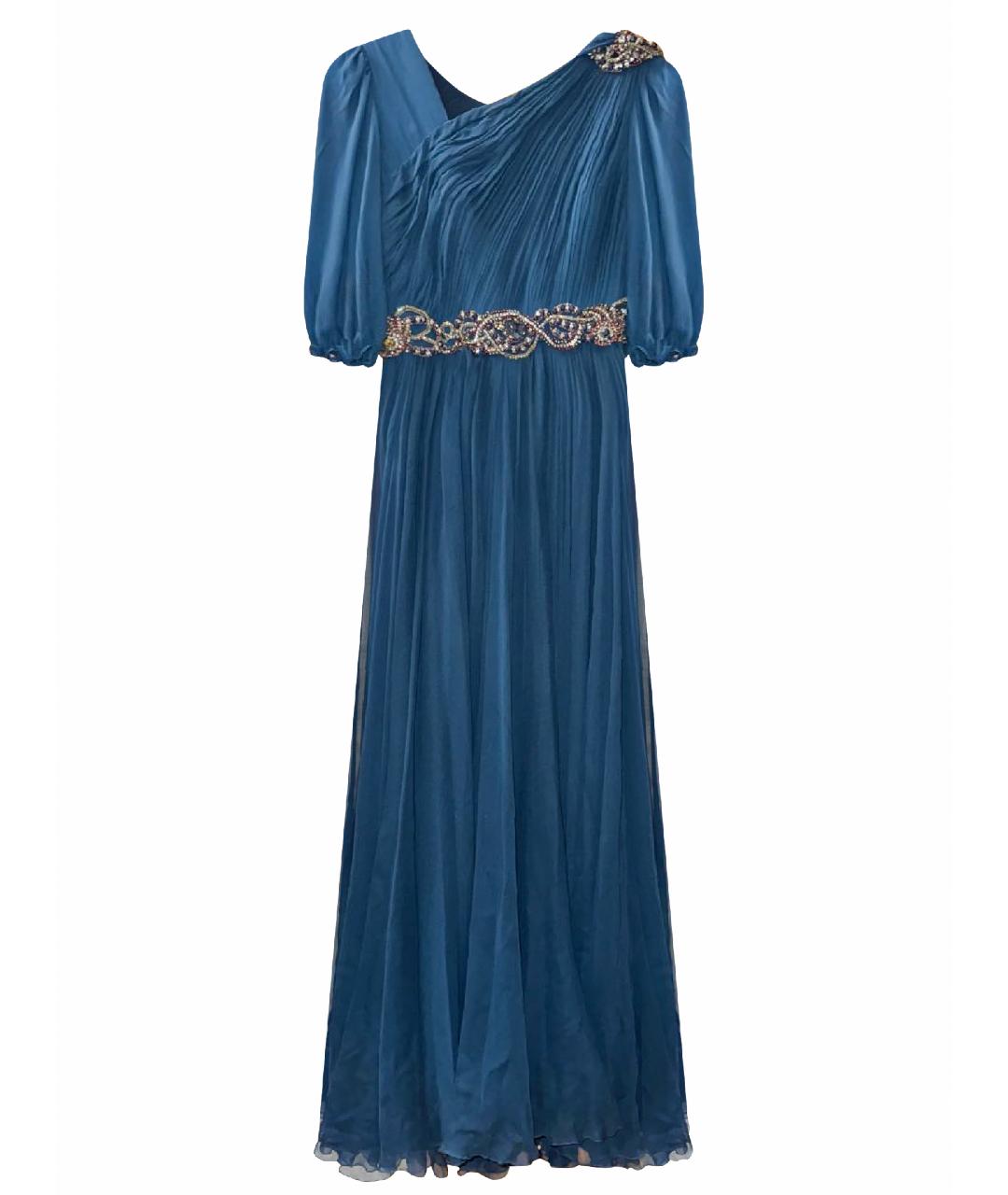 MARCHESA Бирюзовое шифоновое вечернее платье, фото 1
