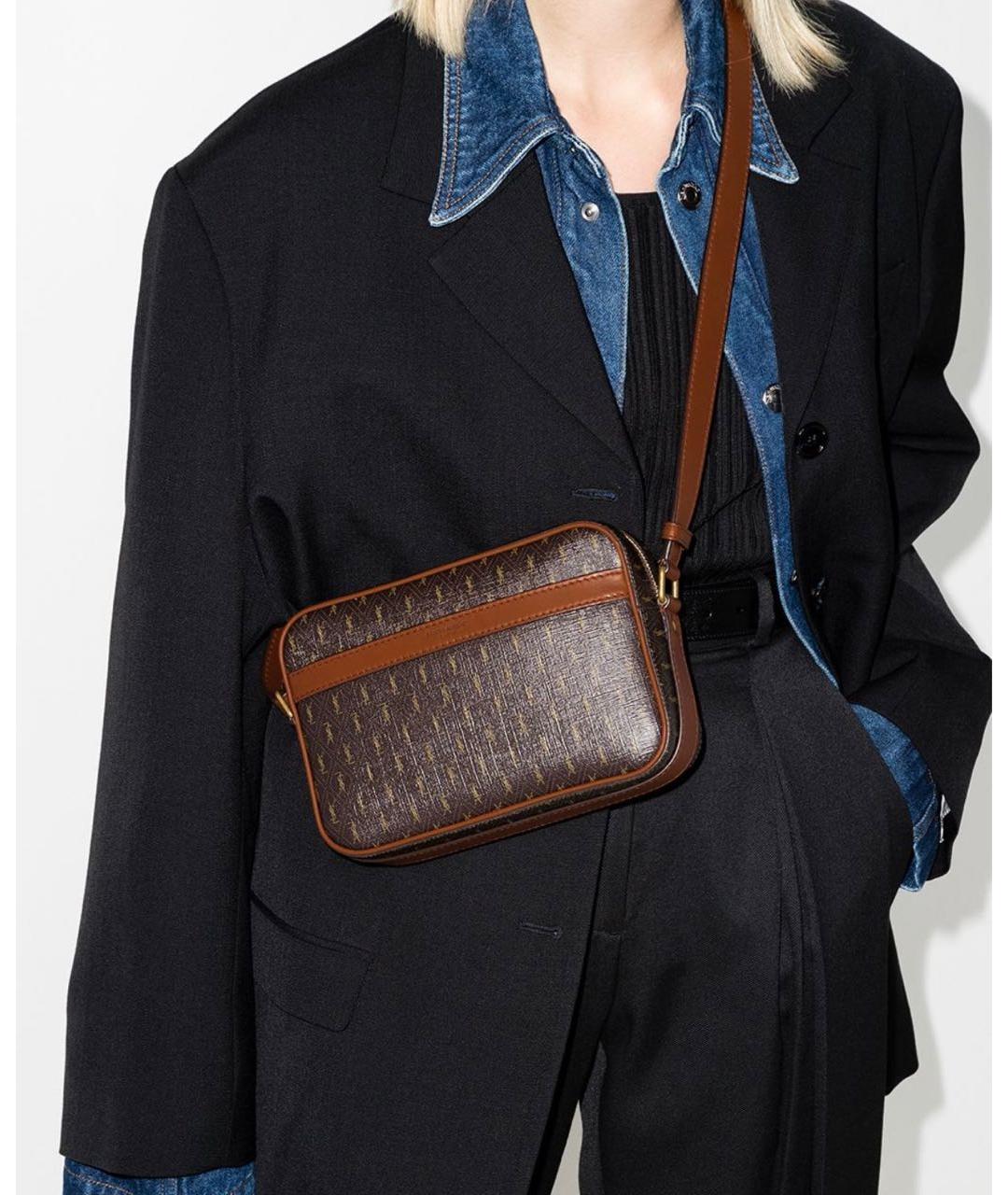 SAINT LAURENT Коричневая кожаная сумка через плечо, фото 5