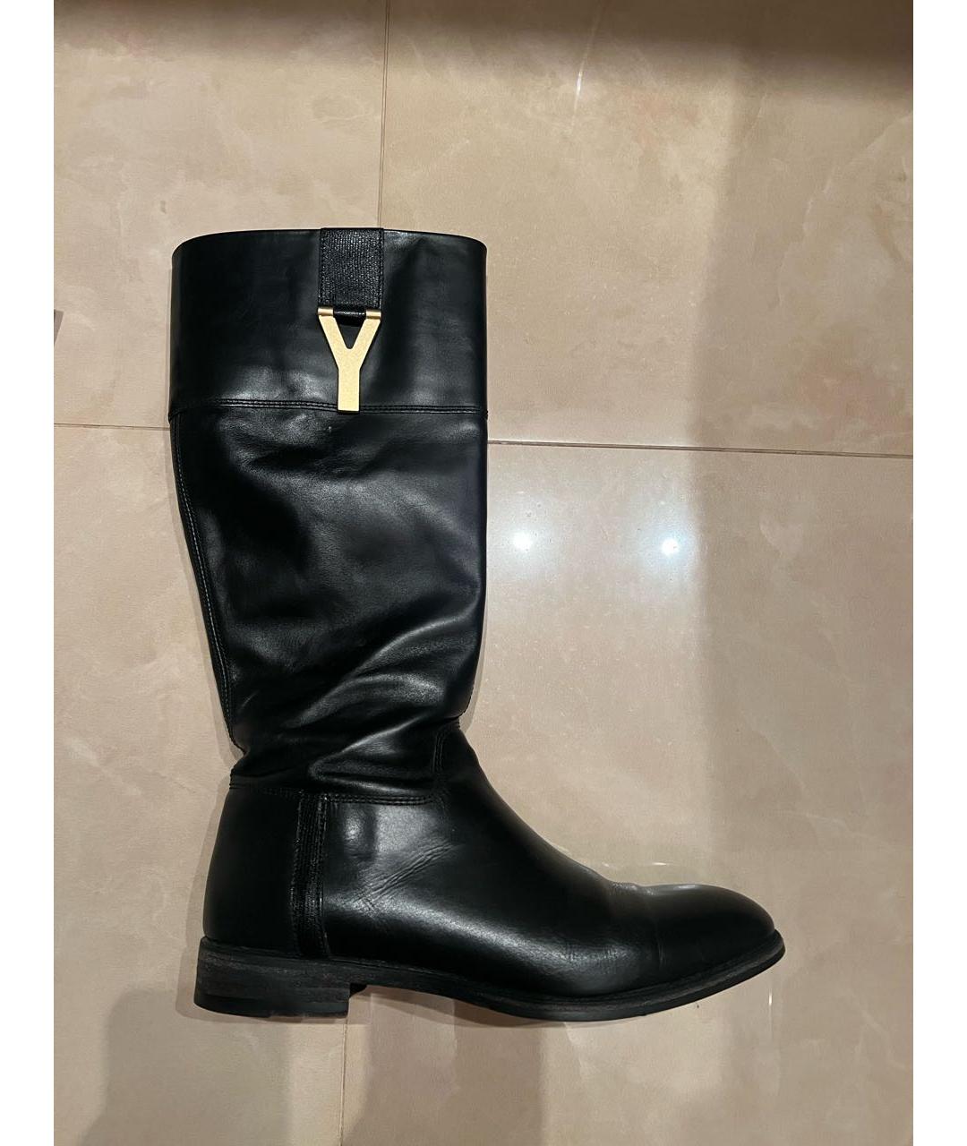 SAINT LAURENT Черные кожаные сапоги, фото 9