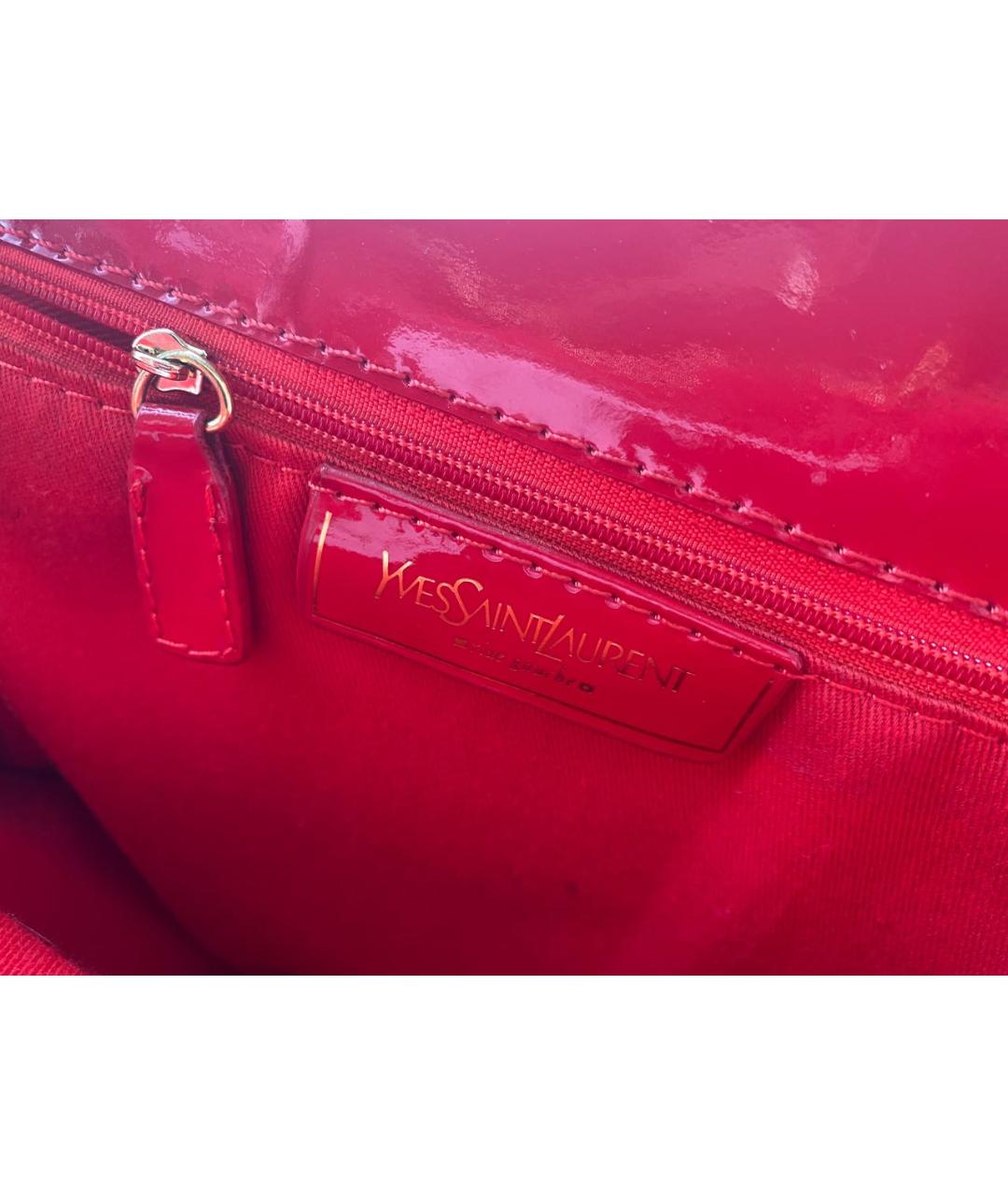 SAINT LAURENT Красная сумка с короткими ручками из лакированной кожи, фото 3