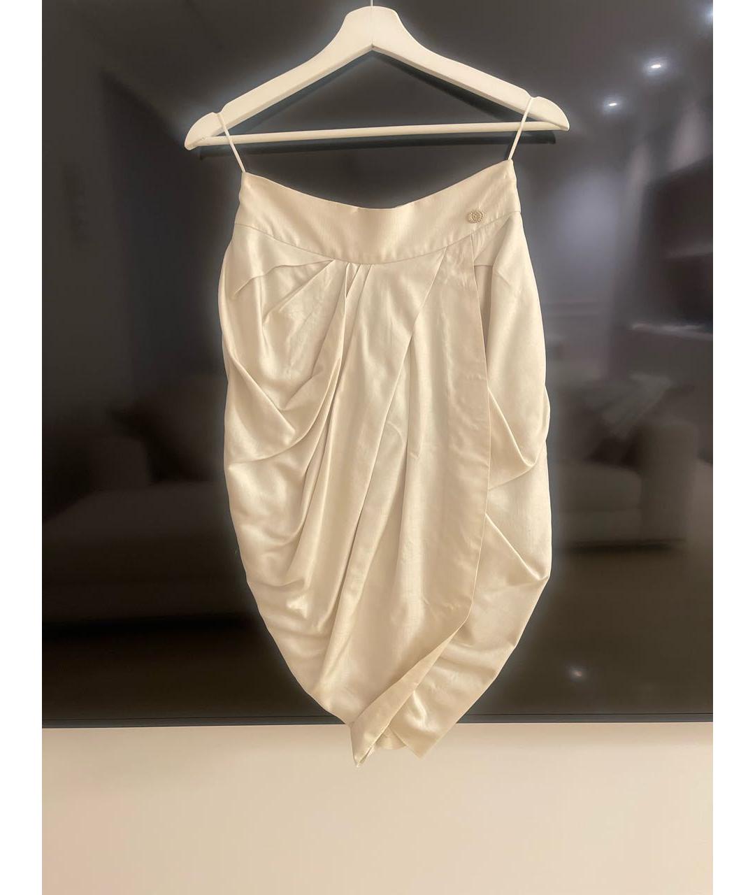 CHANEL PRE-OWNED Бежевая шелковая юбка миди, фото 2