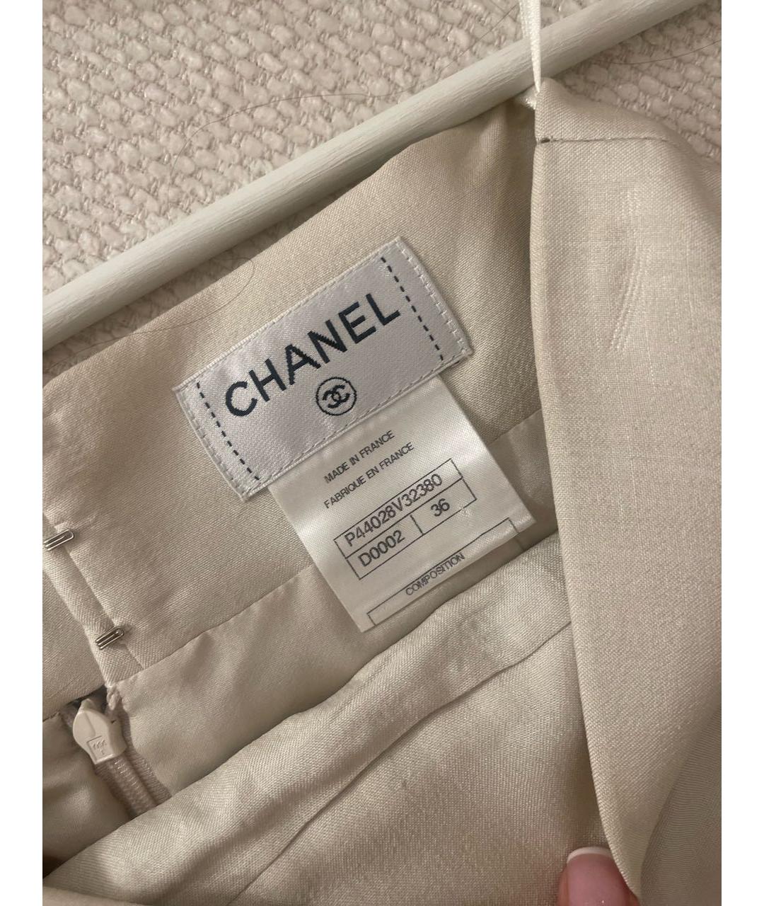 CHANEL PRE-OWNED Бежевая шелковая юбка миди, фото 5
