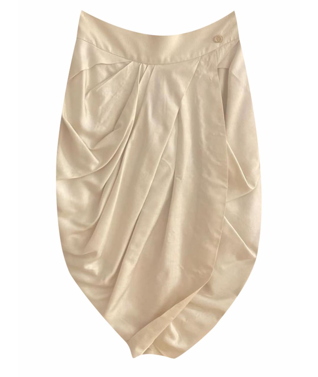 CHANEL PRE-OWNED Бежевая шелковая юбка миди, фото 1
