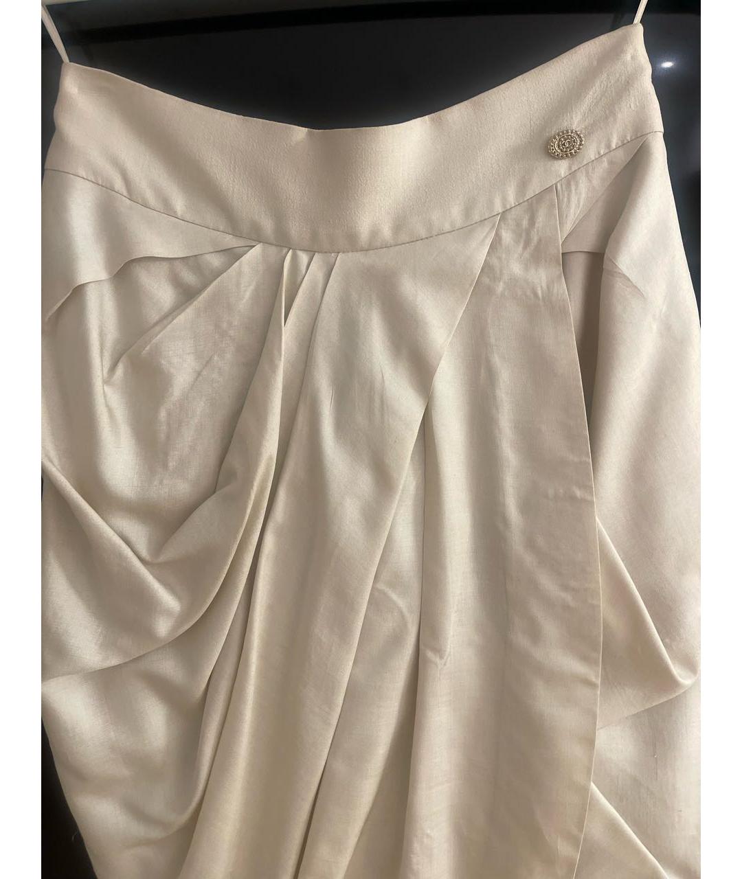 CHANEL PRE-OWNED Бежевая шелковая юбка миди, фото 4