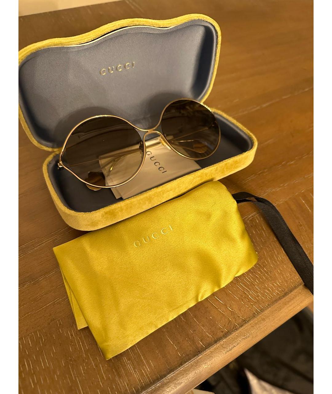 GUCCI Золотые металлические солнцезащитные очки, фото 5