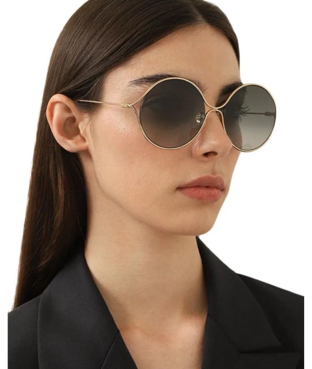 GUCCI Золотые металлические солнцезащитные очки, фото 6