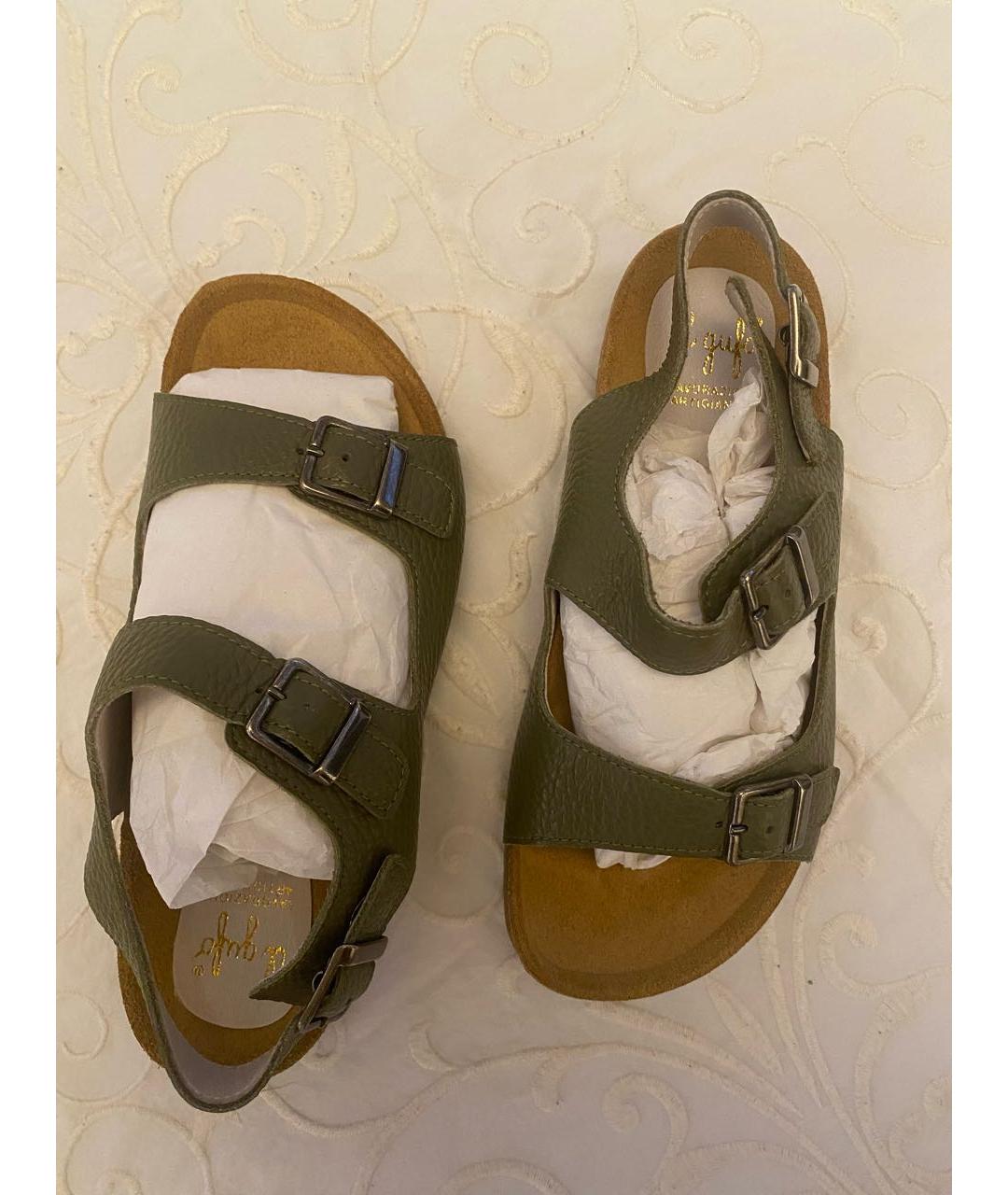 IL GUFO Зеленые кожаные сандалии и шлепанцы, фото 2