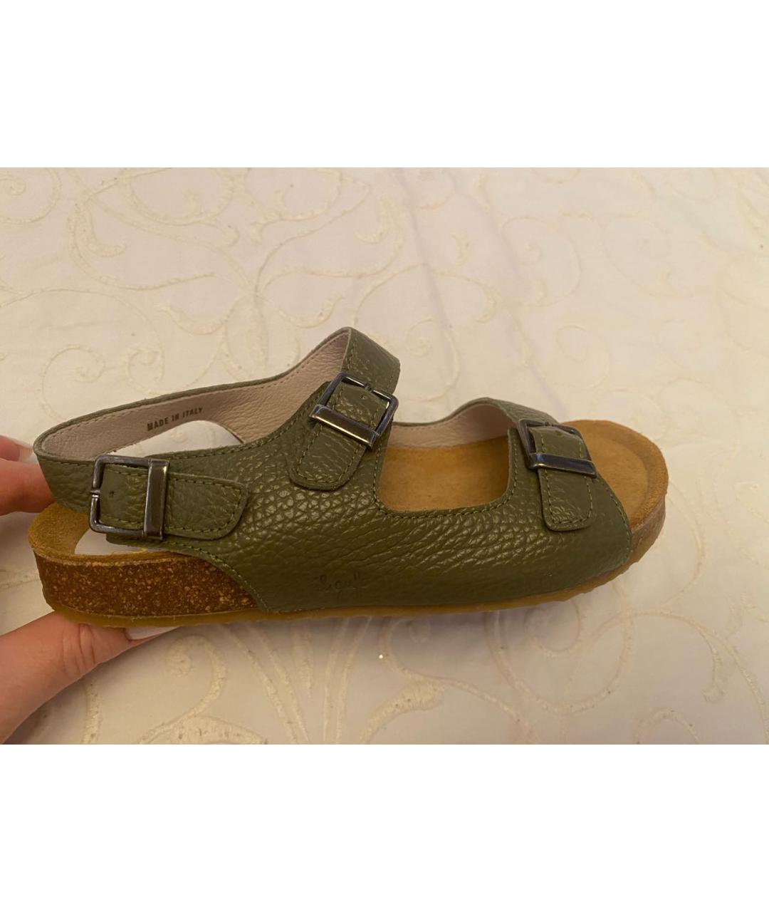 IL GUFO Зеленые кожаные сандалии и шлепанцы, фото 8