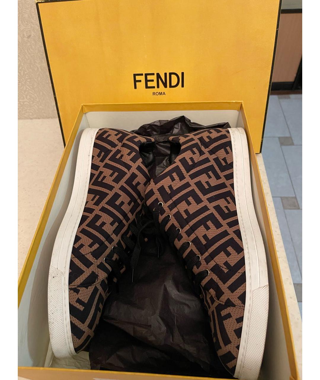 FENDI Коричневые текстильные низкие кроссовки / кеды, фото 4