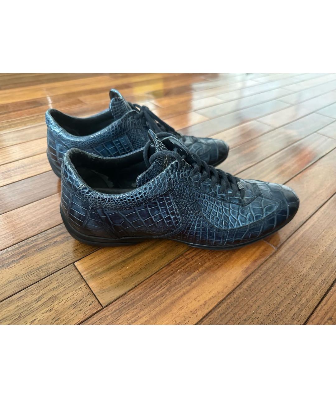 SANTONI Синие кожаные низкие кроссовки / кеды, фото 4