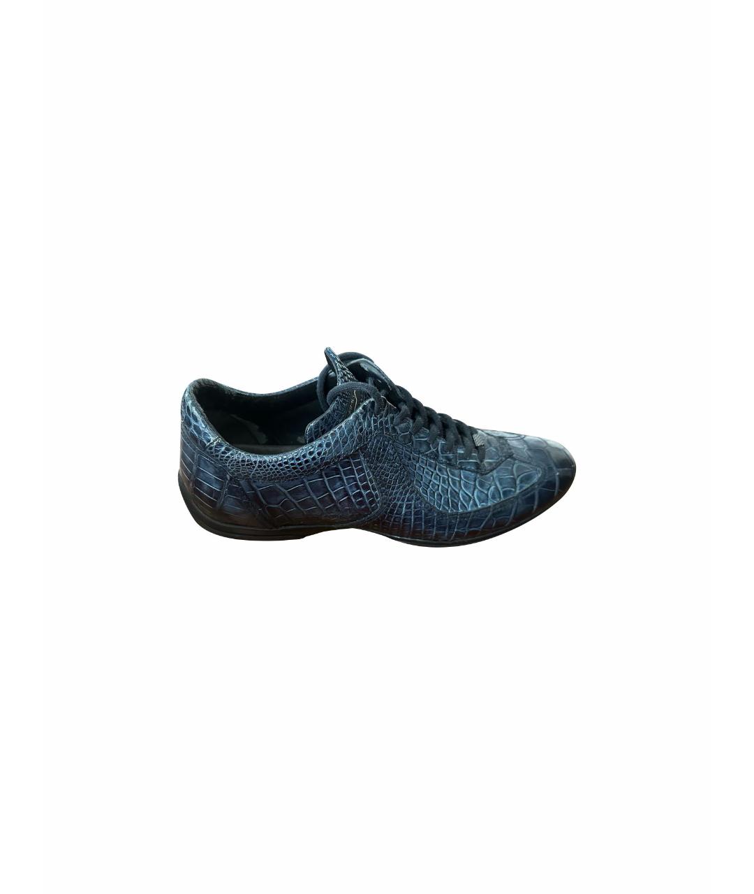SANTONI Синие кожаные низкие кроссовки / кеды, фото 1
