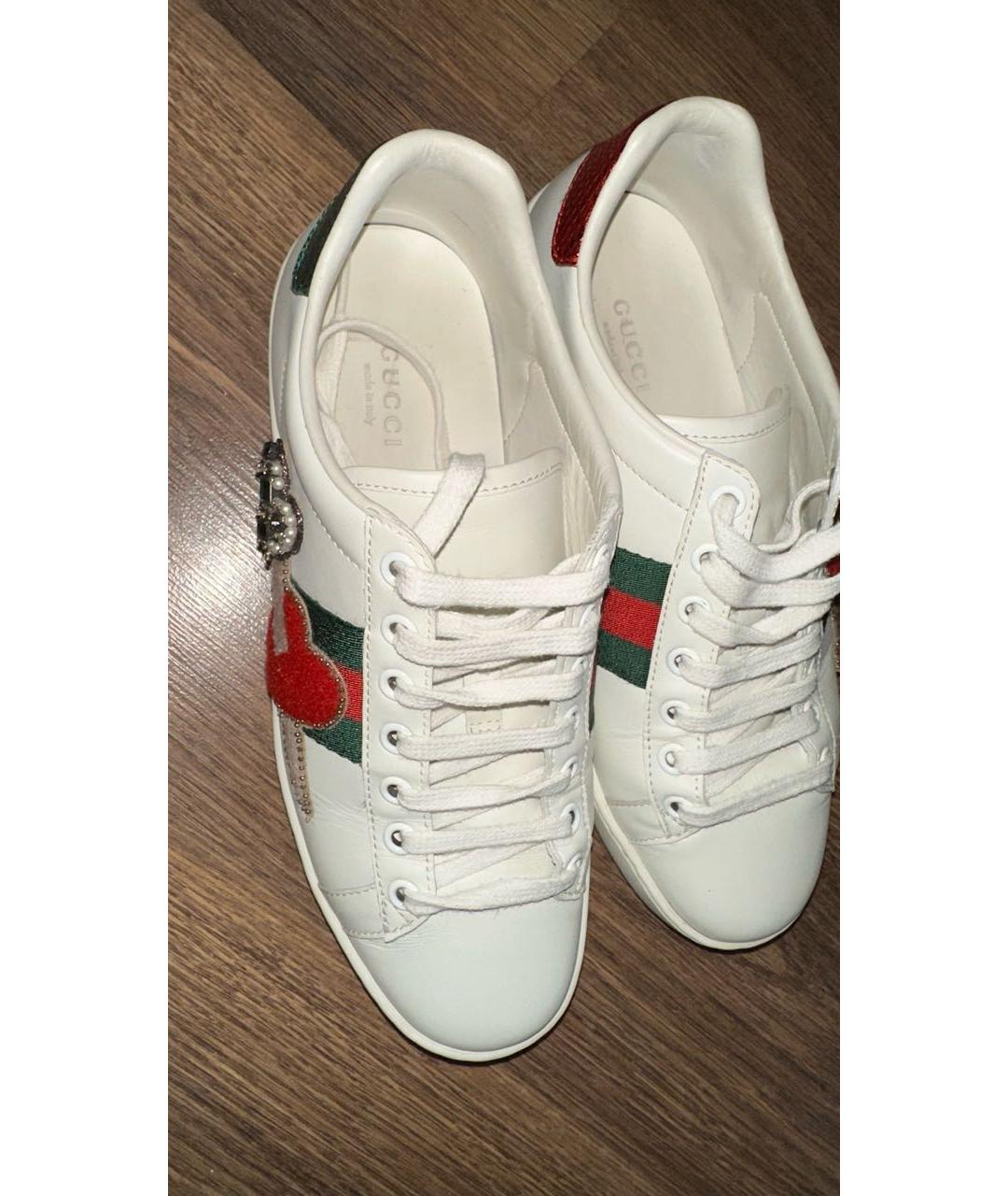 GUCCI Белые кожаные кеды, фото 5