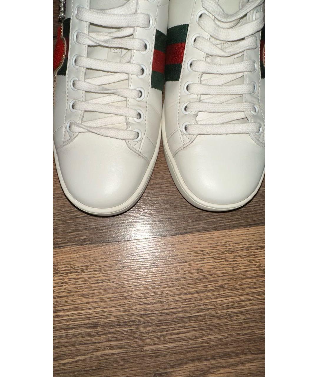 GUCCI Белые кожаные кеды, фото 4