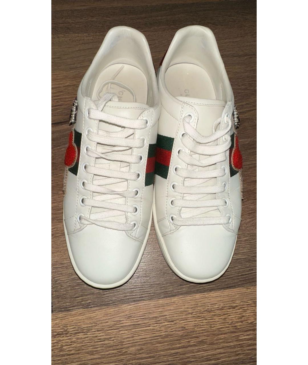 GUCCI Белые кожаные кеды, фото 3
