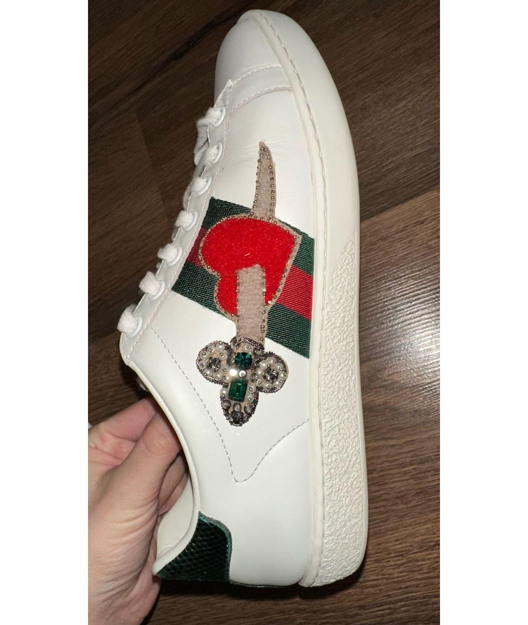 GUCCI Белые кожаные кеды, фото 9
