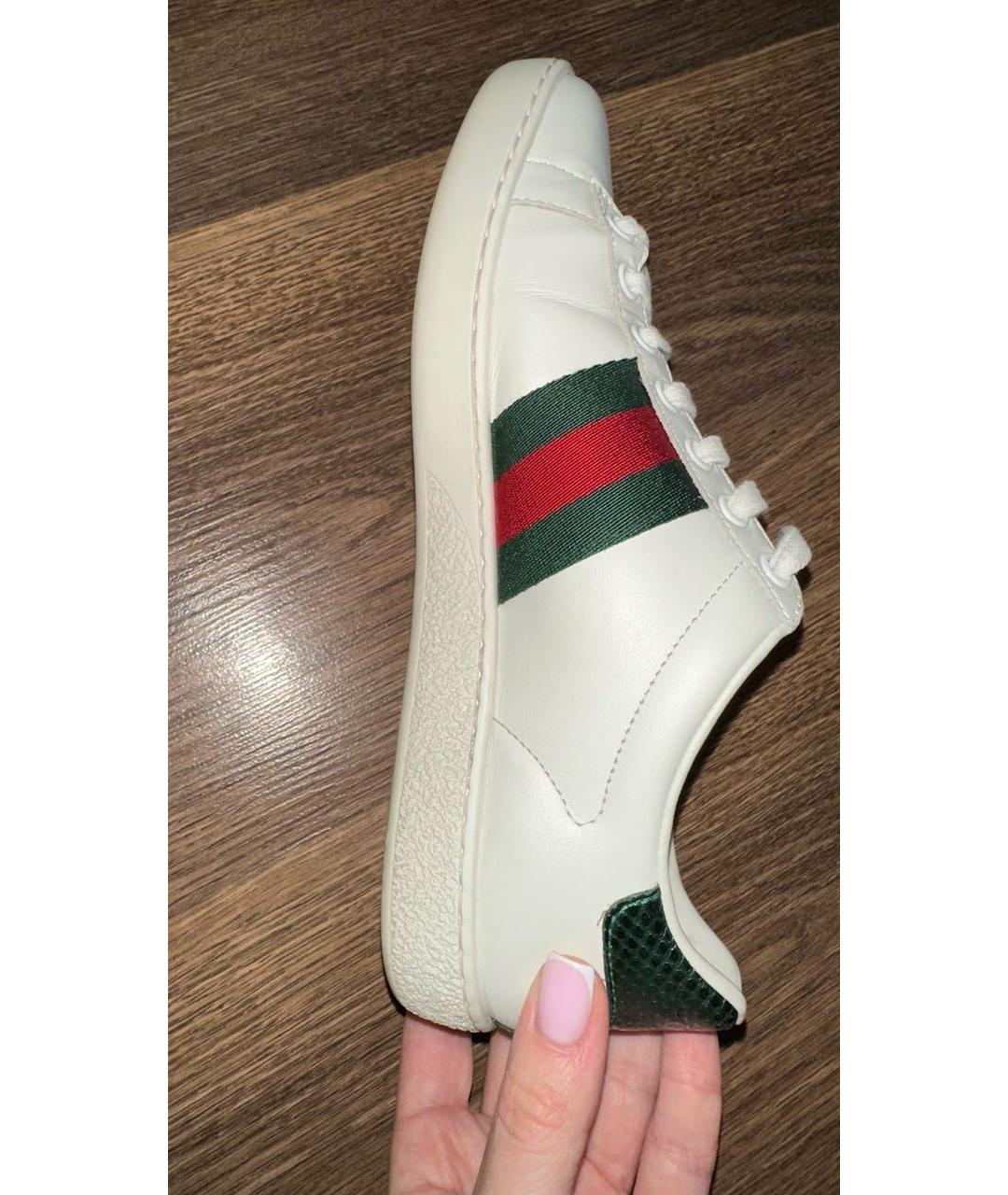 GUCCI Белые кожаные кеды, фото 7