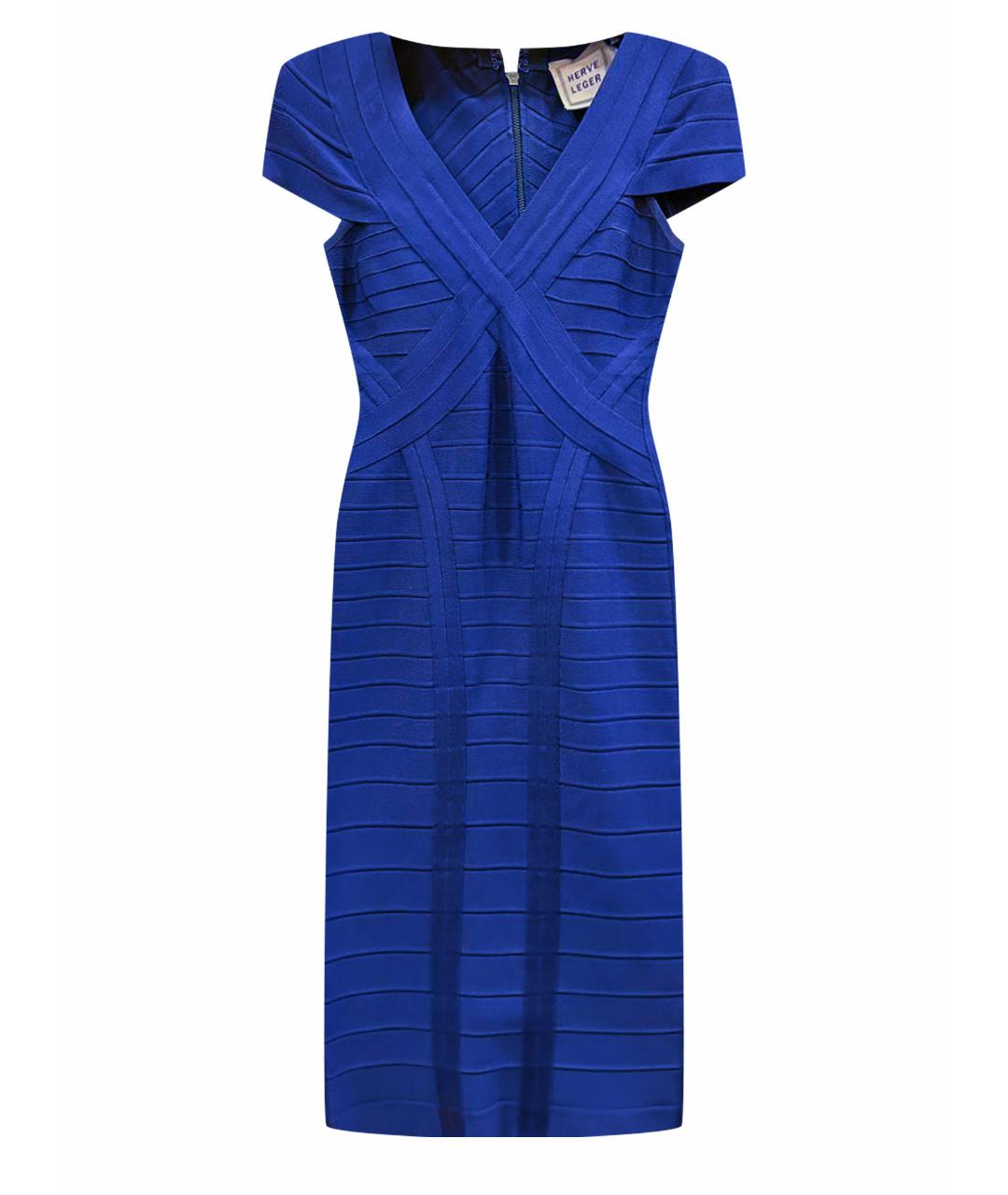 HERVE LEGER Темно-синее хлопко-эластановое повседневное платье, фото 1