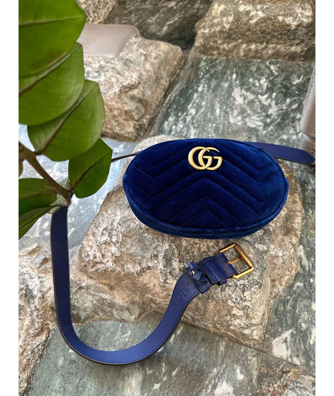 GUCCI Синяя бархатная поясная сумка, фото 5