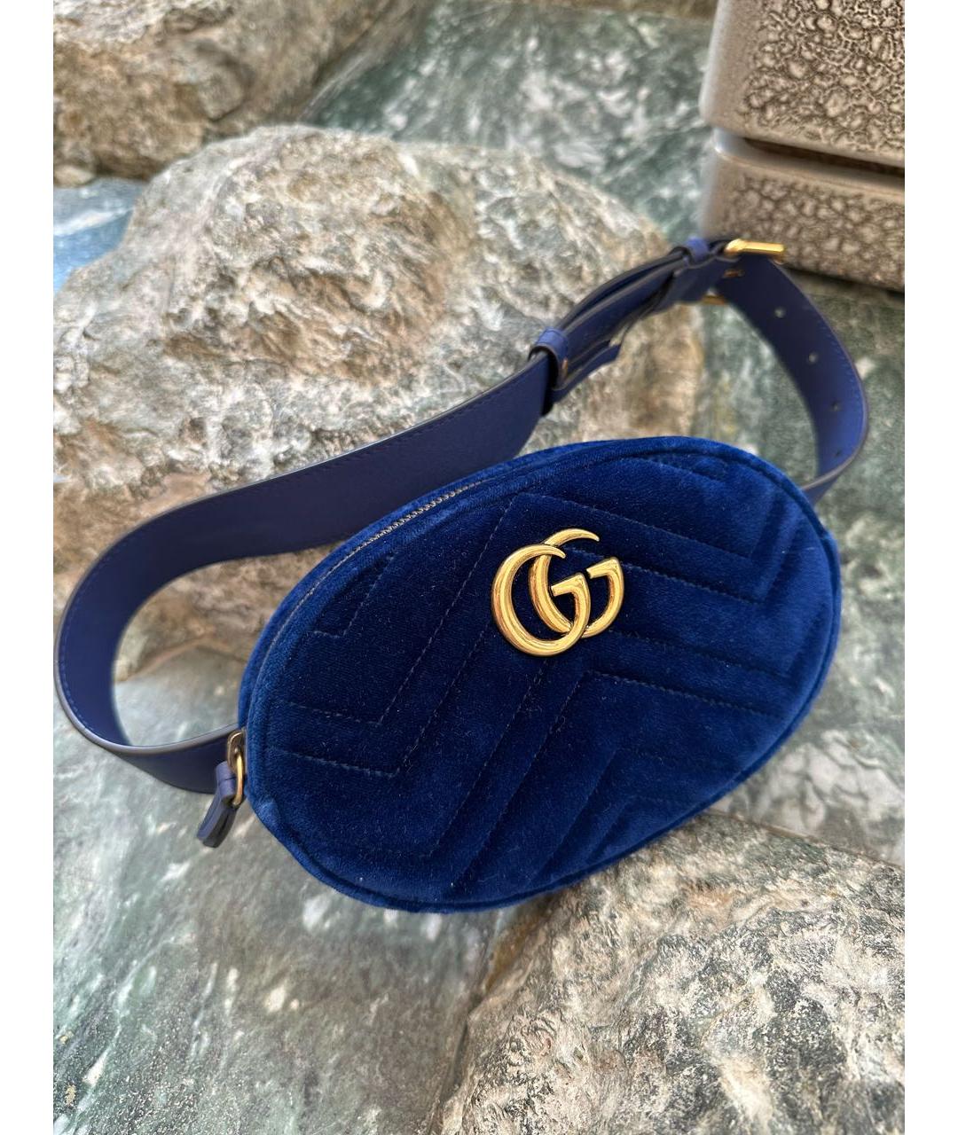 GUCCI Синяя бархатная поясная сумка, фото 2