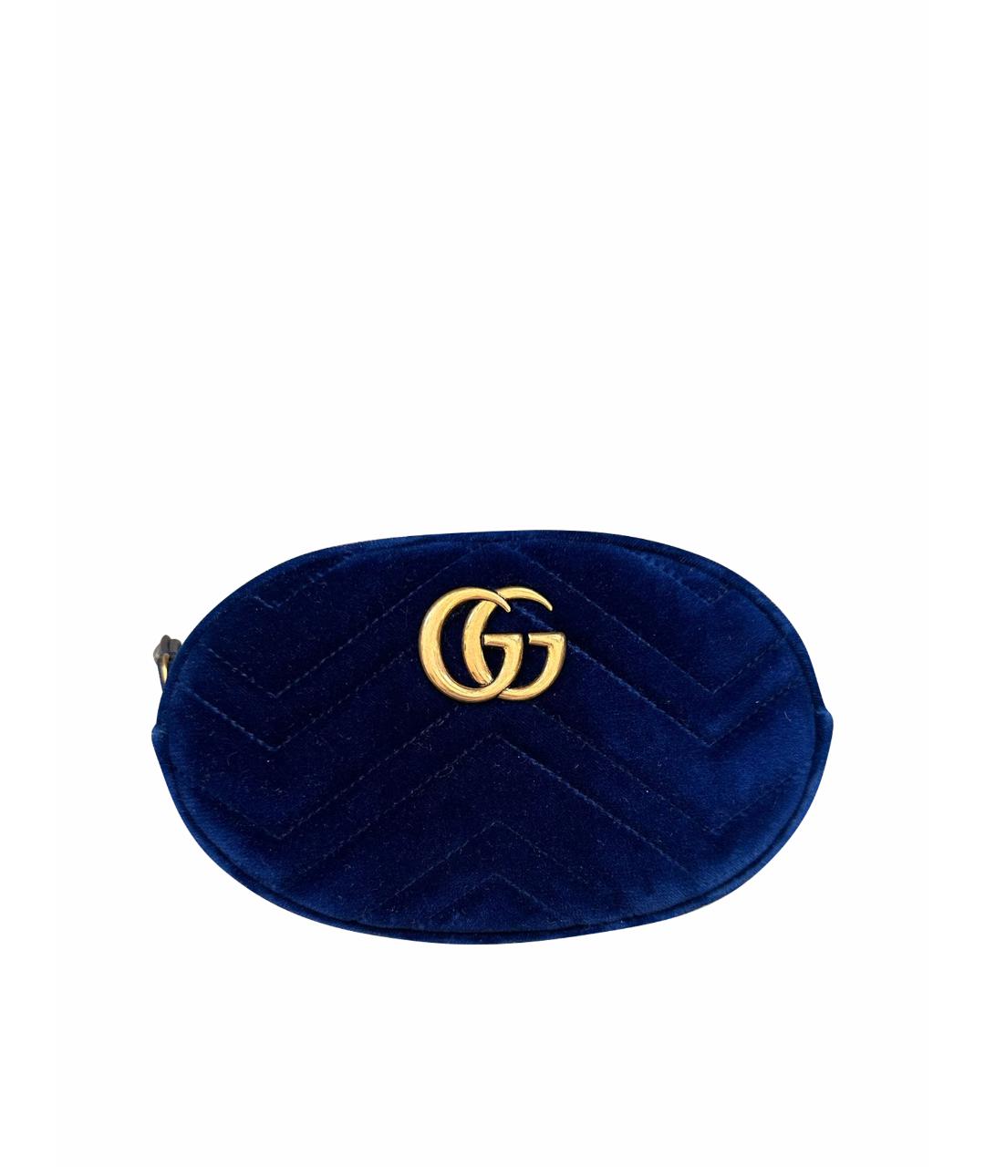 GUCCI Синяя бархатная поясная сумка, фото 1