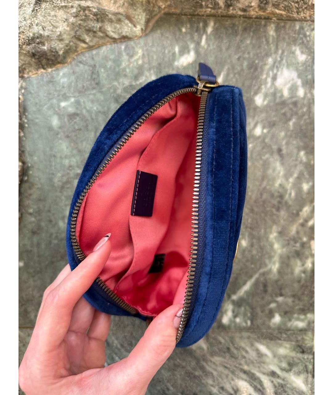 GUCCI Синяя бархатная поясная сумка, фото 4