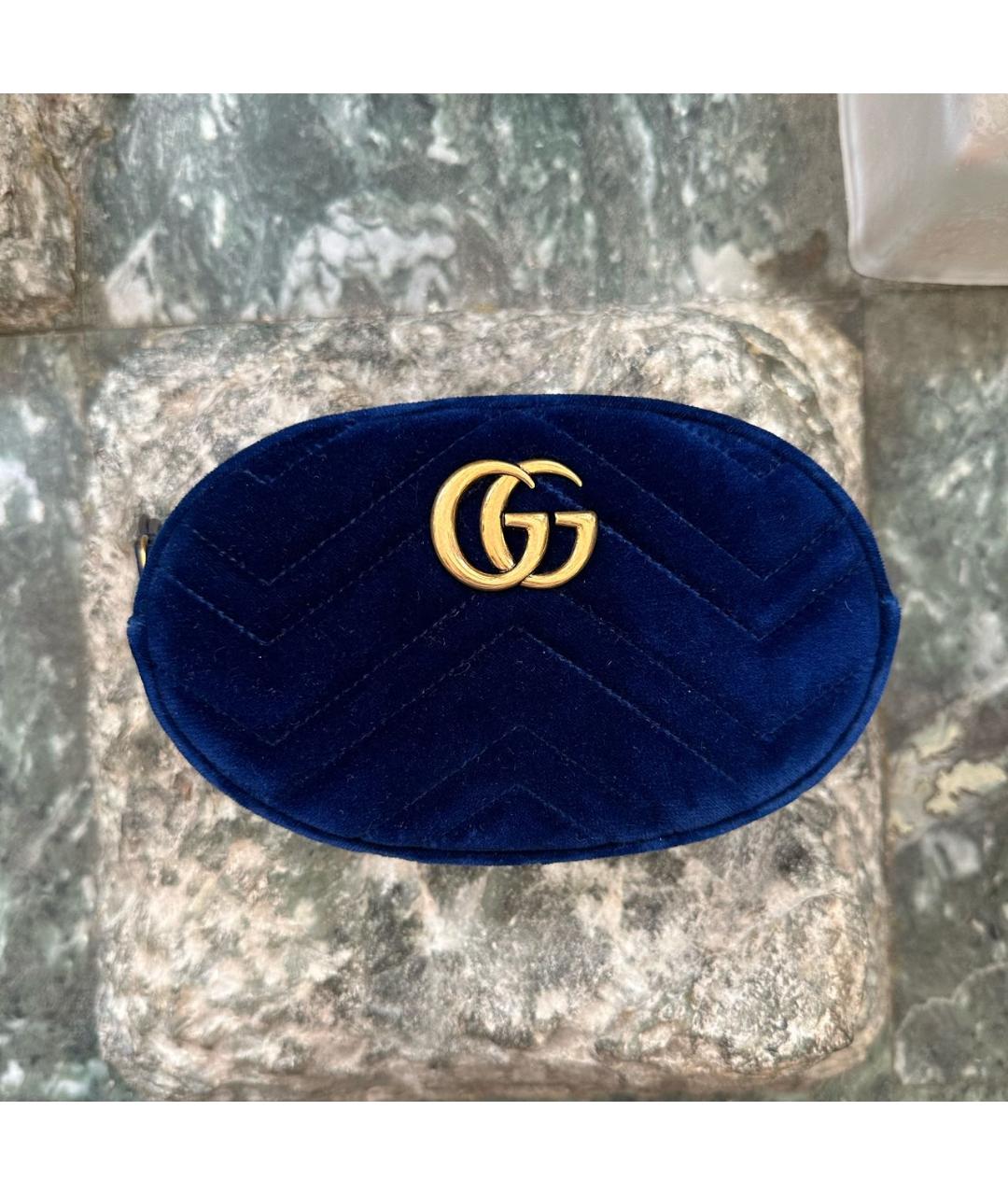 GUCCI Синяя бархатная поясная сумка, фото 8