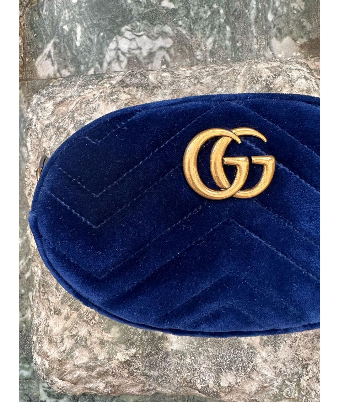 GUCCI Синяя бархатная поясная сумка, фото 7