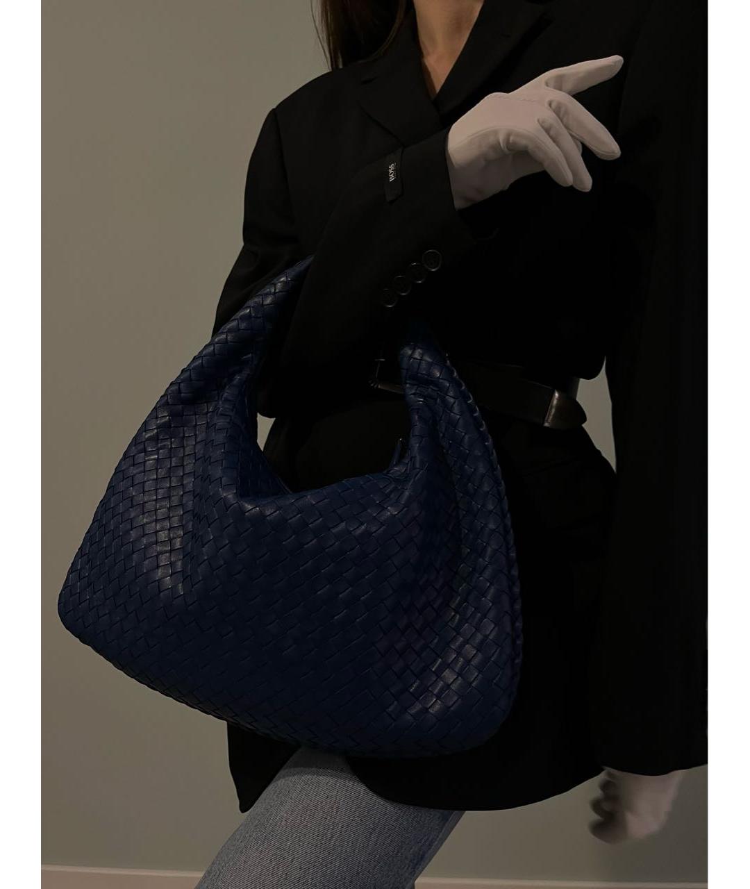 BOTTEGA VENETA Темно-синяя кожаная сумка с короткими ручками, фото 5
