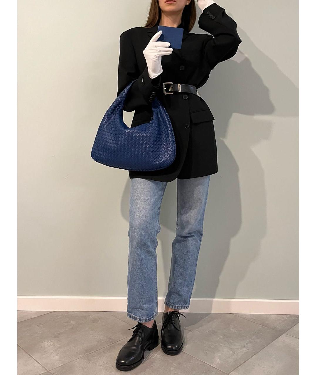 BOTTEGA VENETA Темно-синяя кожаная сумка с короткими ручками, фото 6