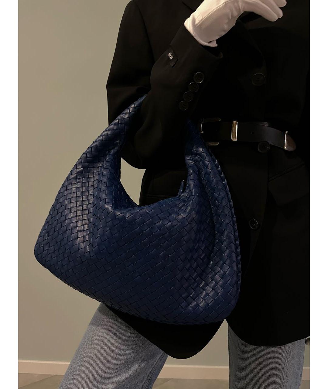 BOTTEGA VENETA Темно-синяя кожаная сумка с короткими ручками, фото 4