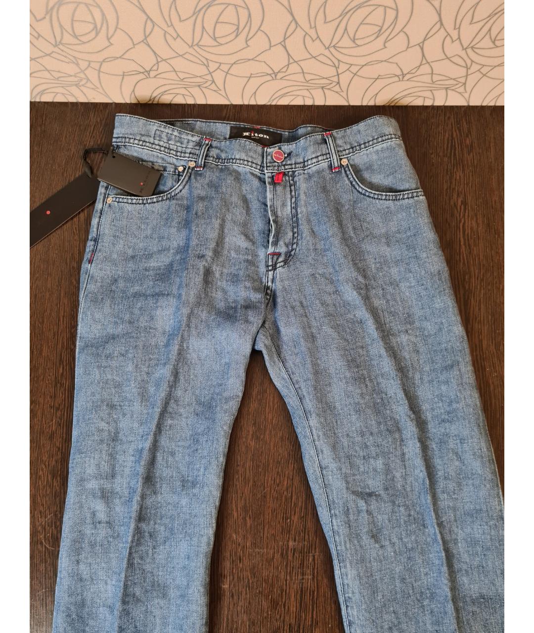 KITON Синие хлопковые прямые джинсы, фото 5