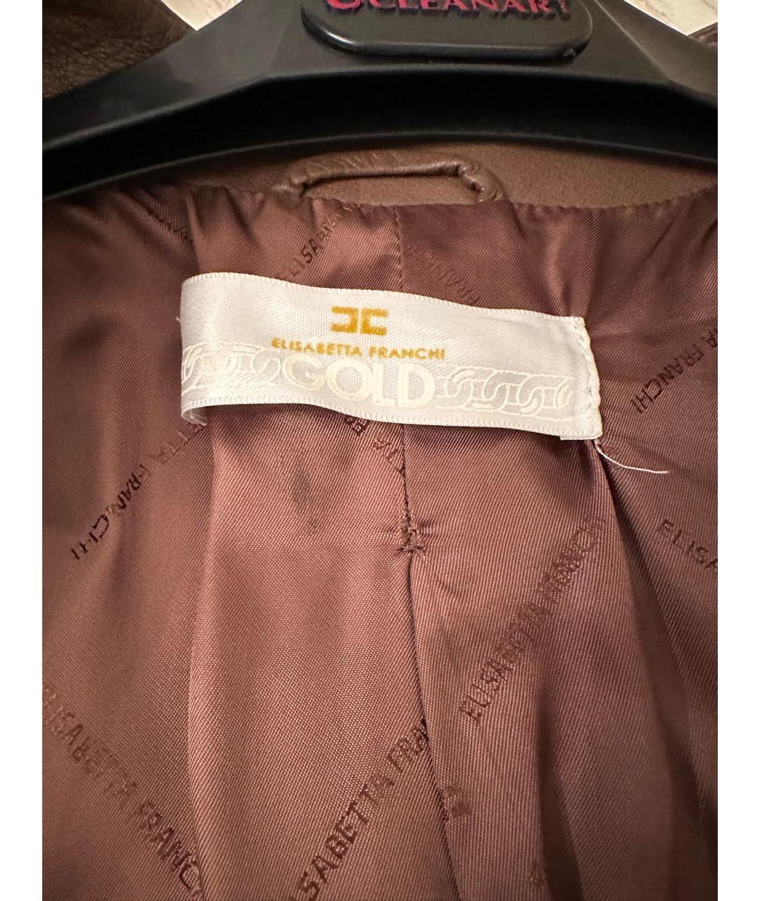 ELISABETTA FRANCHI Коричневая кожаная куртка, фото 6