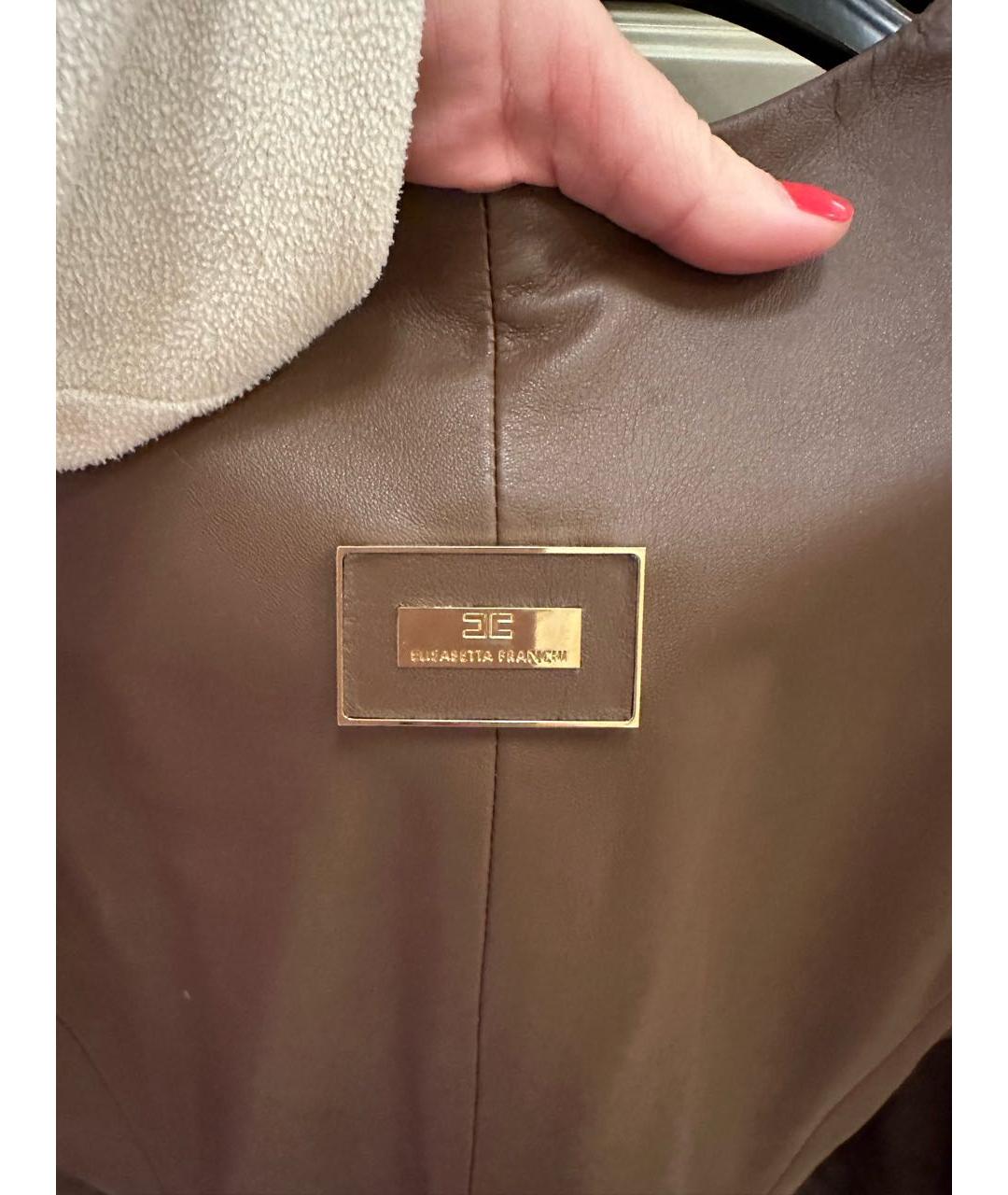 ELISABETTA FRANCHI Коричневая кожаная куртка, фото 4
