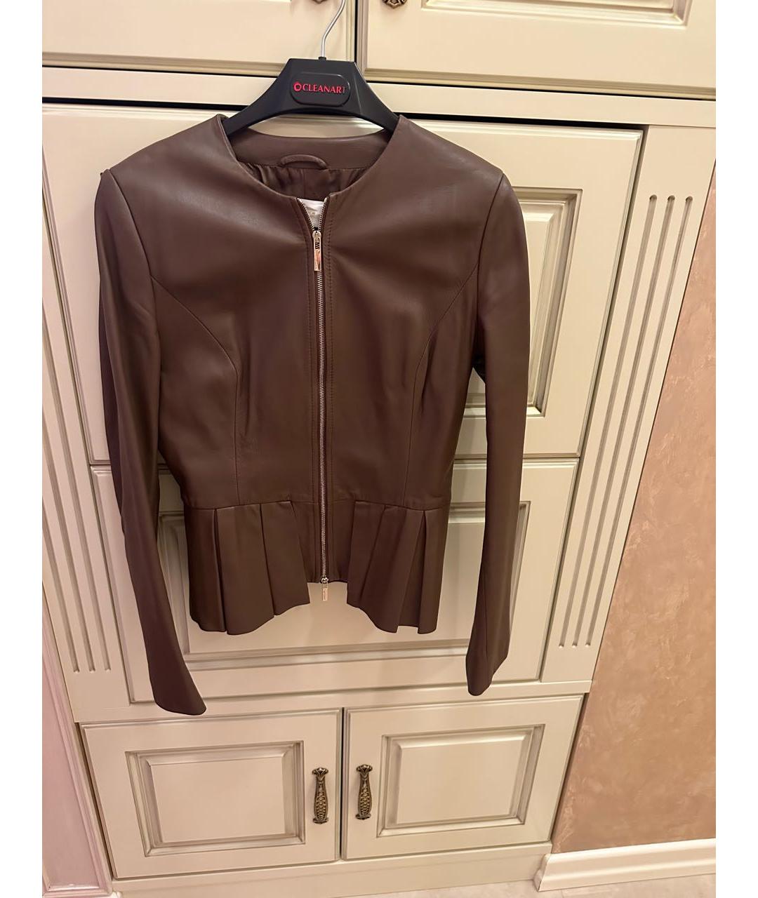 ELISABETTA FRANCHI Коричневая кожаная куртка, фото 7