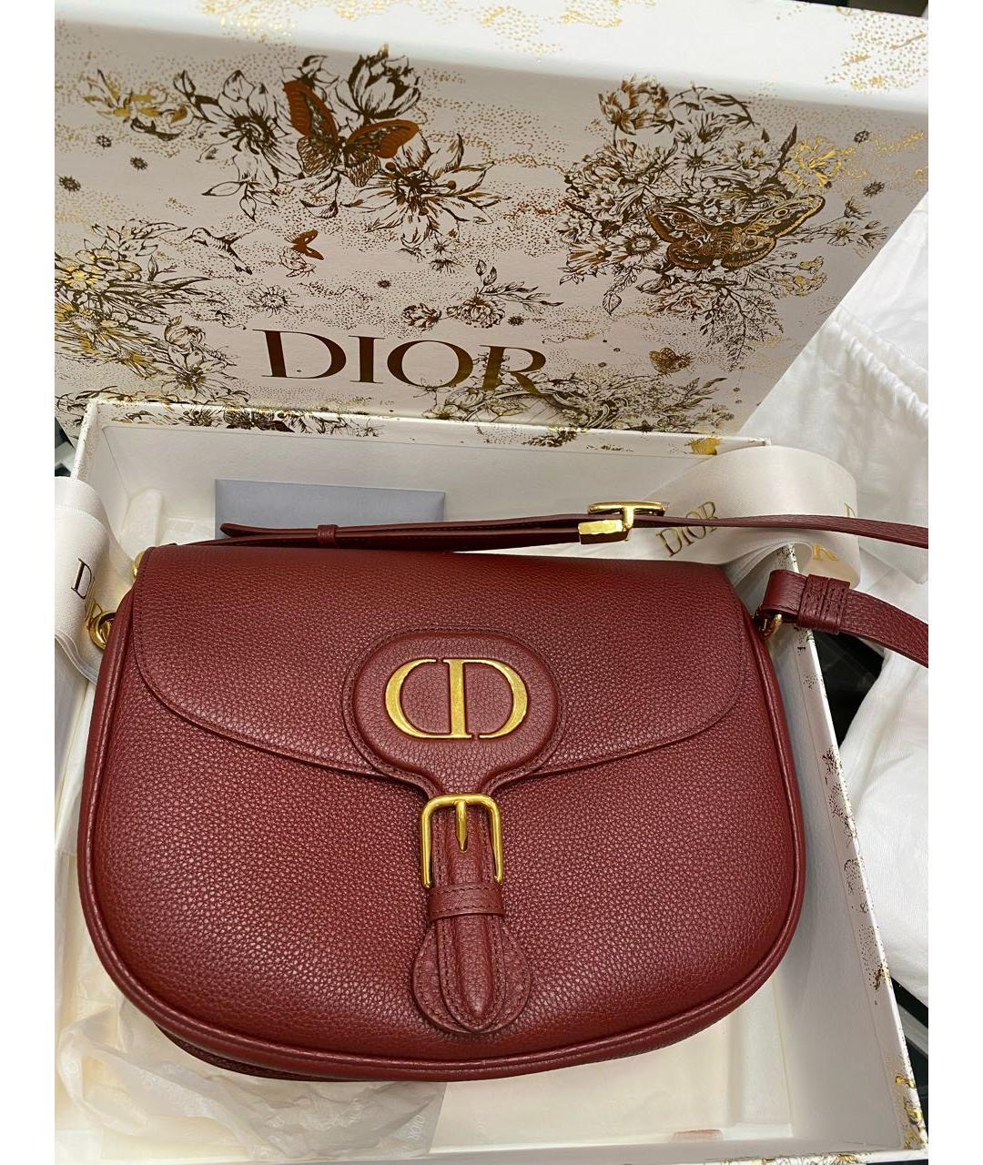 CHRISTIAN DIOR Бордовая кожаная сумка через плечо, фото 4