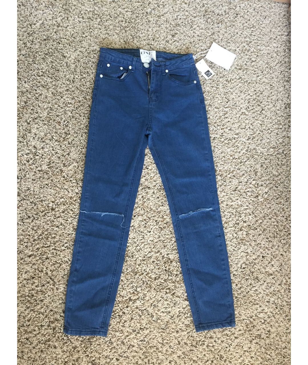 ONE TEASPOON Синие хлопко-эластановые джинсы слим, фото 8