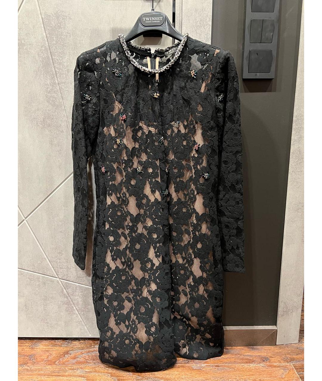 TWIN-SET Черное кружевное коктейльное платье, фото 5