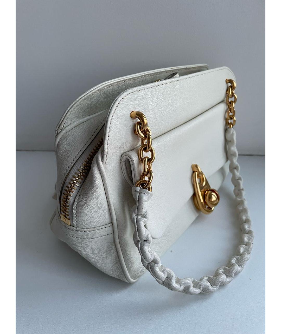 TOM FORD Белая кожаная сумка с короткими ручками, фото 2