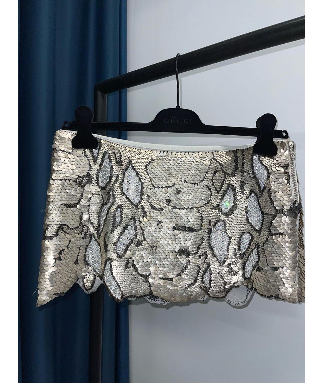 BALMAIN Серебряная кожаная юбка мини, фото 3
