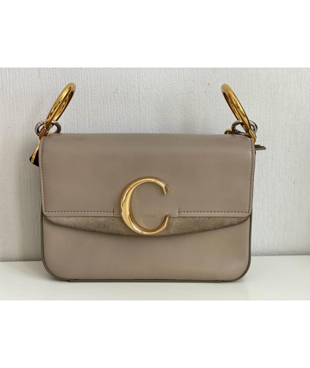 CHLOE Серая кожаная сумка с короткими ручками, фото 3