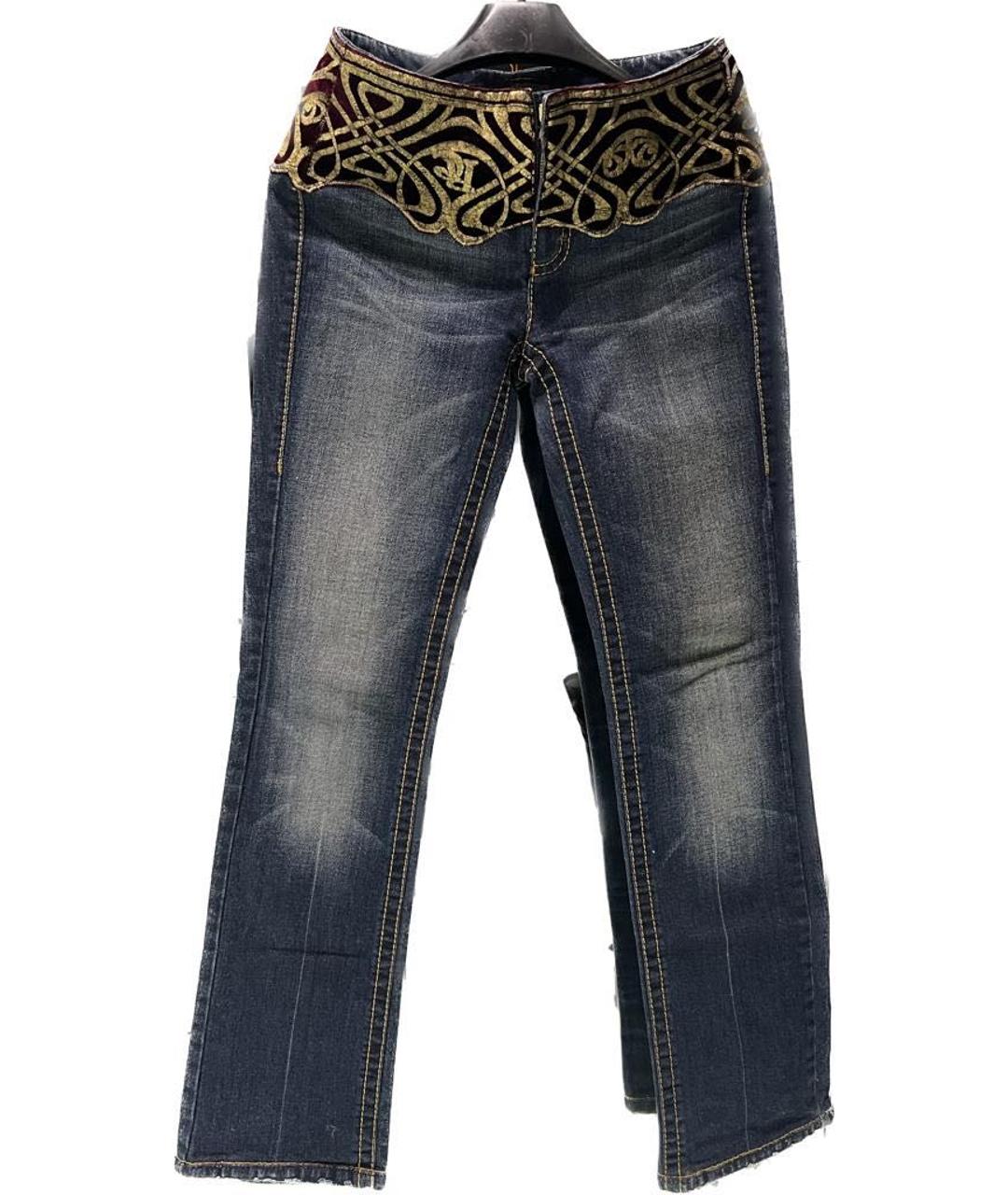 ROBERTO CAVALLI Темно-синие хлопковые прямые джинсы, фото 5