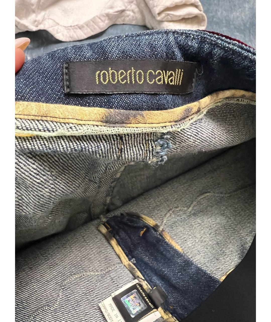 ROBERTO CAVALLI Темно-синие хлопковые прямые джинсы, фото 3