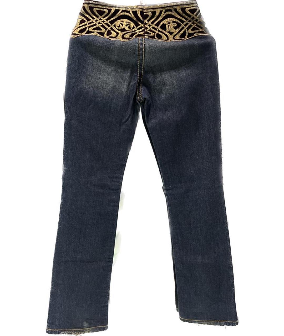 ROBERTO CAVALLI Темно-синие хлопковые прямые джинсы, фото 2